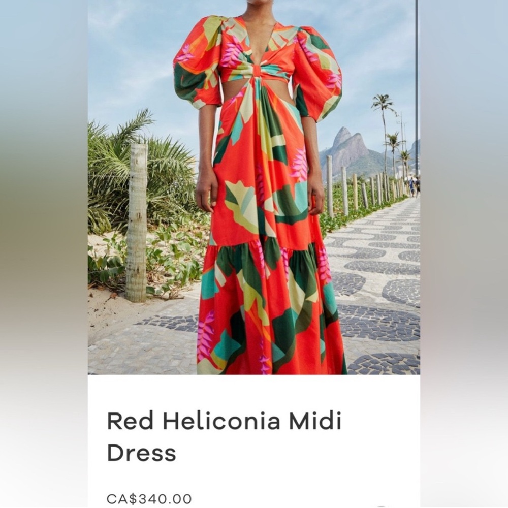 FARM Rio Red Heliconia Midi Dress